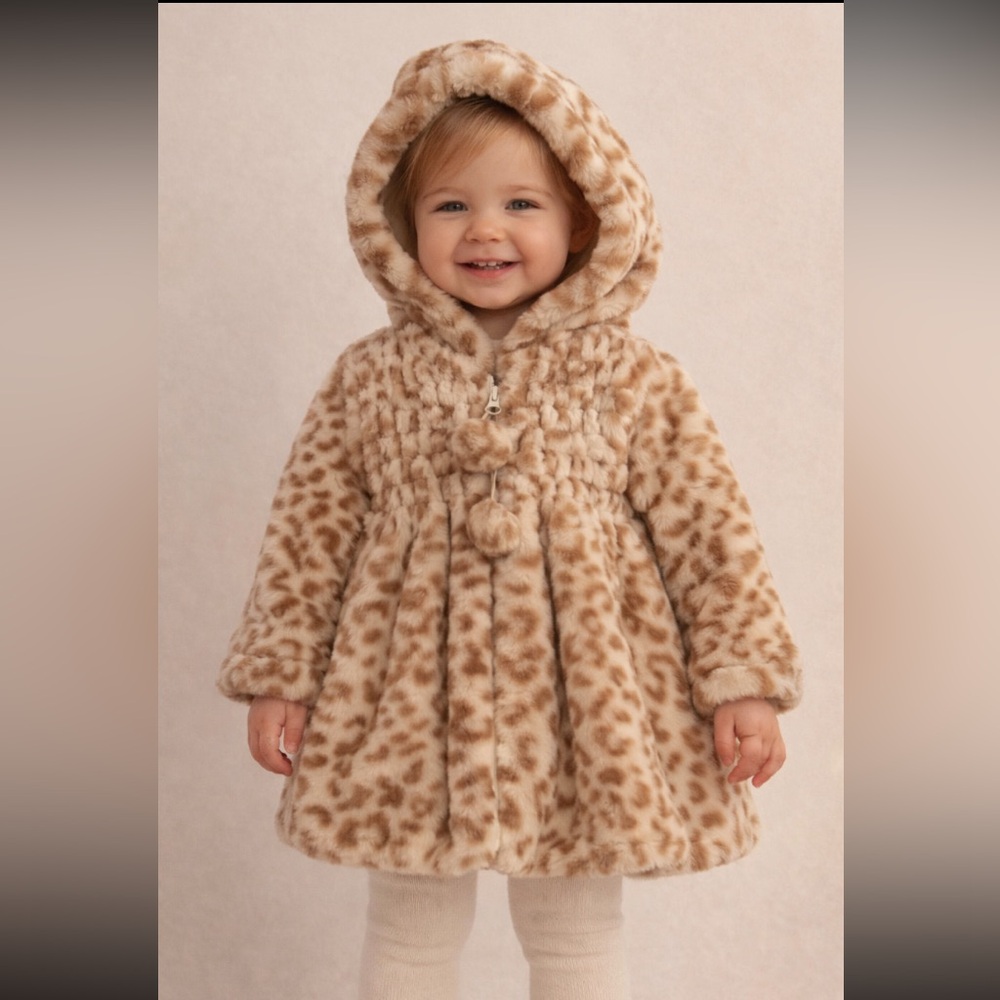American Widgeon Boutique Leopard Faux Fur Smocked Coat 4T EUC